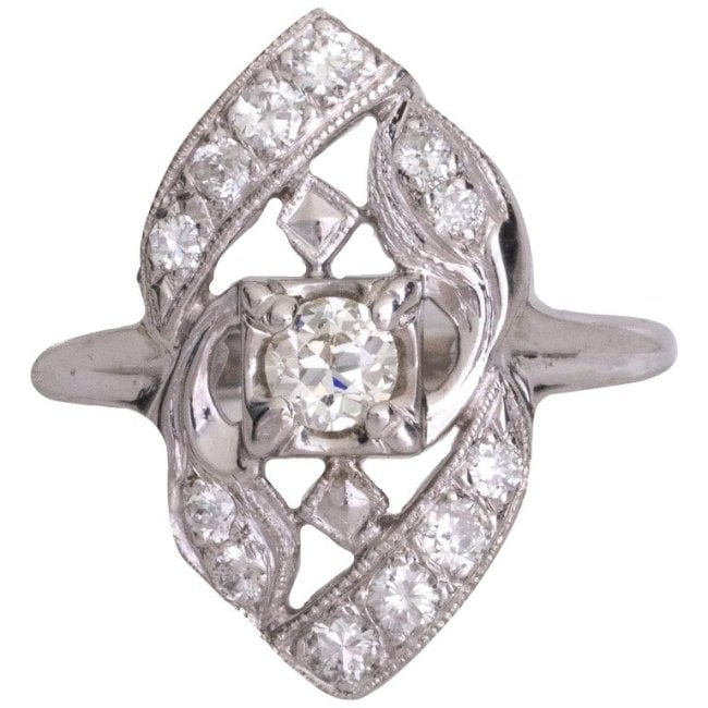 1920s .5 Carat Diamond Shield Ring, 14 Karat Gold (1 of 5)