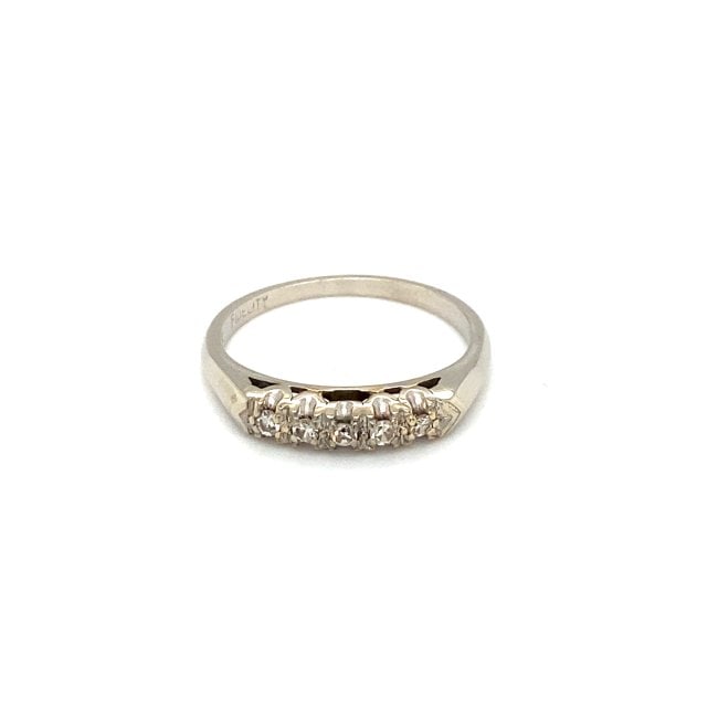 1930s Art Deco Five Stone Diamond Wedding Band, 14k white gold, 0.05ctw Diamonds (1 of 6)