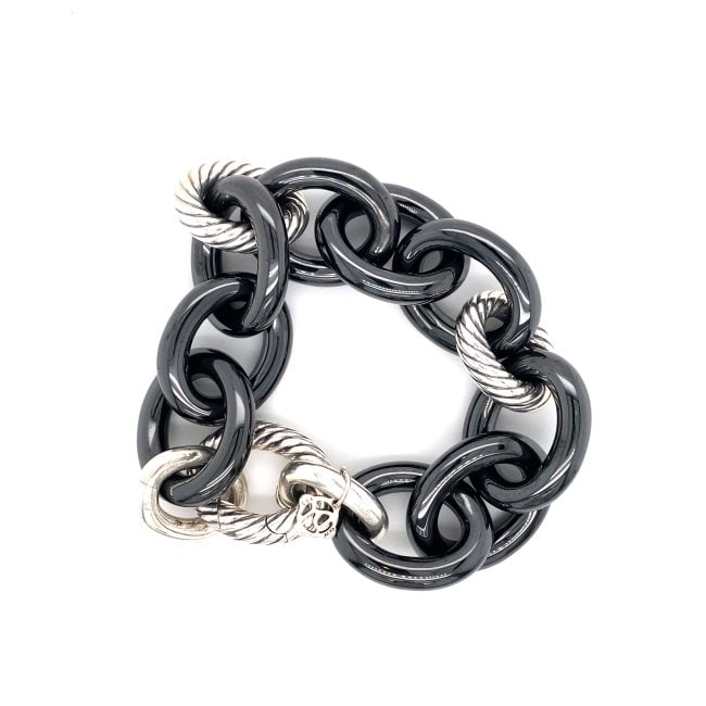 David Yurman Chain Bracelet Sterling Silver and Onyx: David Yurman Chain Bracelet Sterling Silver and Onyx. Weight: 87.4g, 9 inch approximately