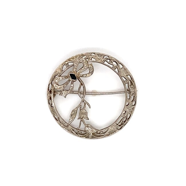 1910s Edwardian Art Nouveau Brooch in 14 Karat White Gold and Sapphire (1 of 7)