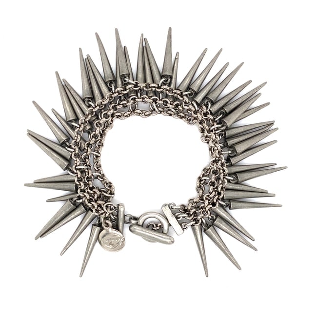 Ben-Amun Dangle Bracelet in Silver Tone Spike: Ben-Amun silver tone spike dangle bracelet with toggle clasp, 6.5" L. LA225