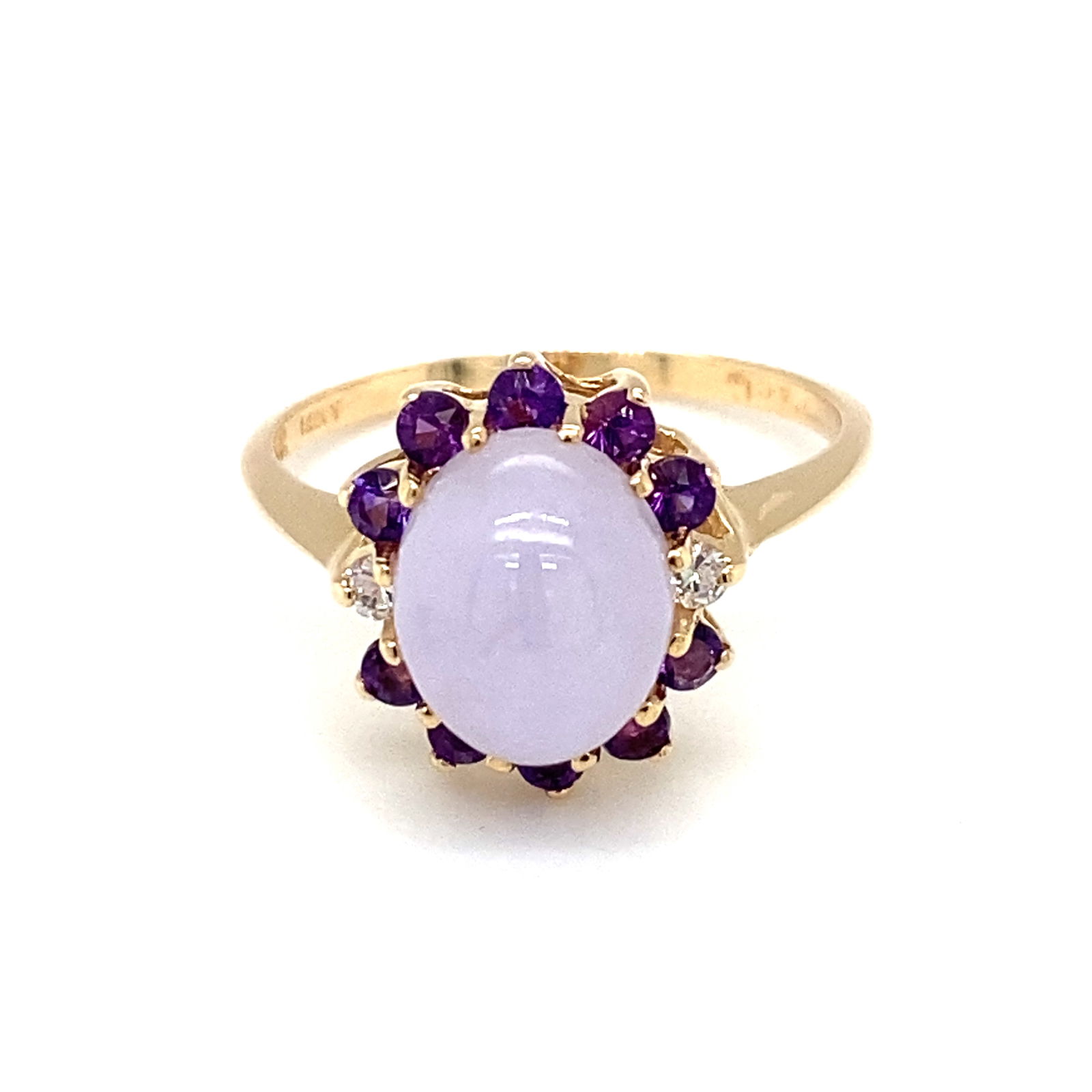 Lavender Jade, Amethyst and Diamond Ring in 14K Yellow Gold (1 of 8)