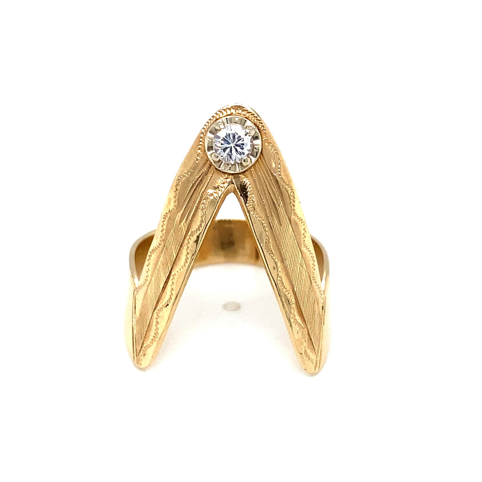 "V" Shape Ring with Diamond in 14K Yellow Gold (1 of 6)