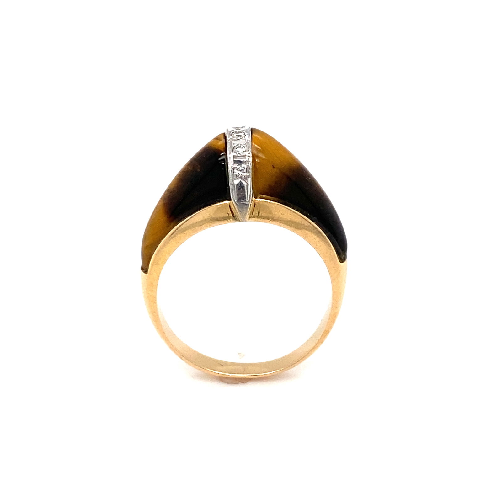 1950s Tiger’s Eye and Diamond and 14 Karat Yellow Gold Dome Ring (1 of 9)