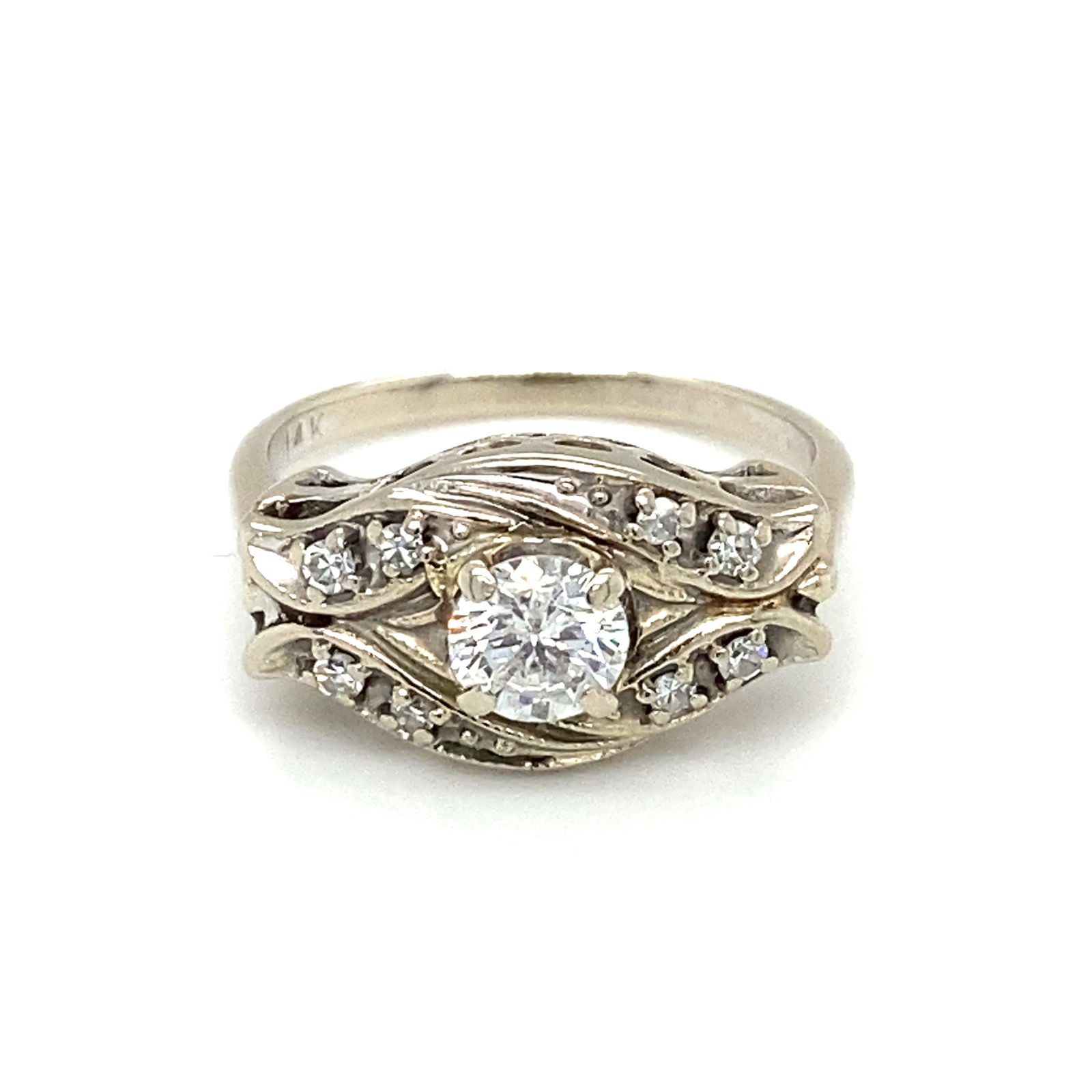 Circa 1950s Diamond Engagement Ring in 14K White Gold (1 of 8)