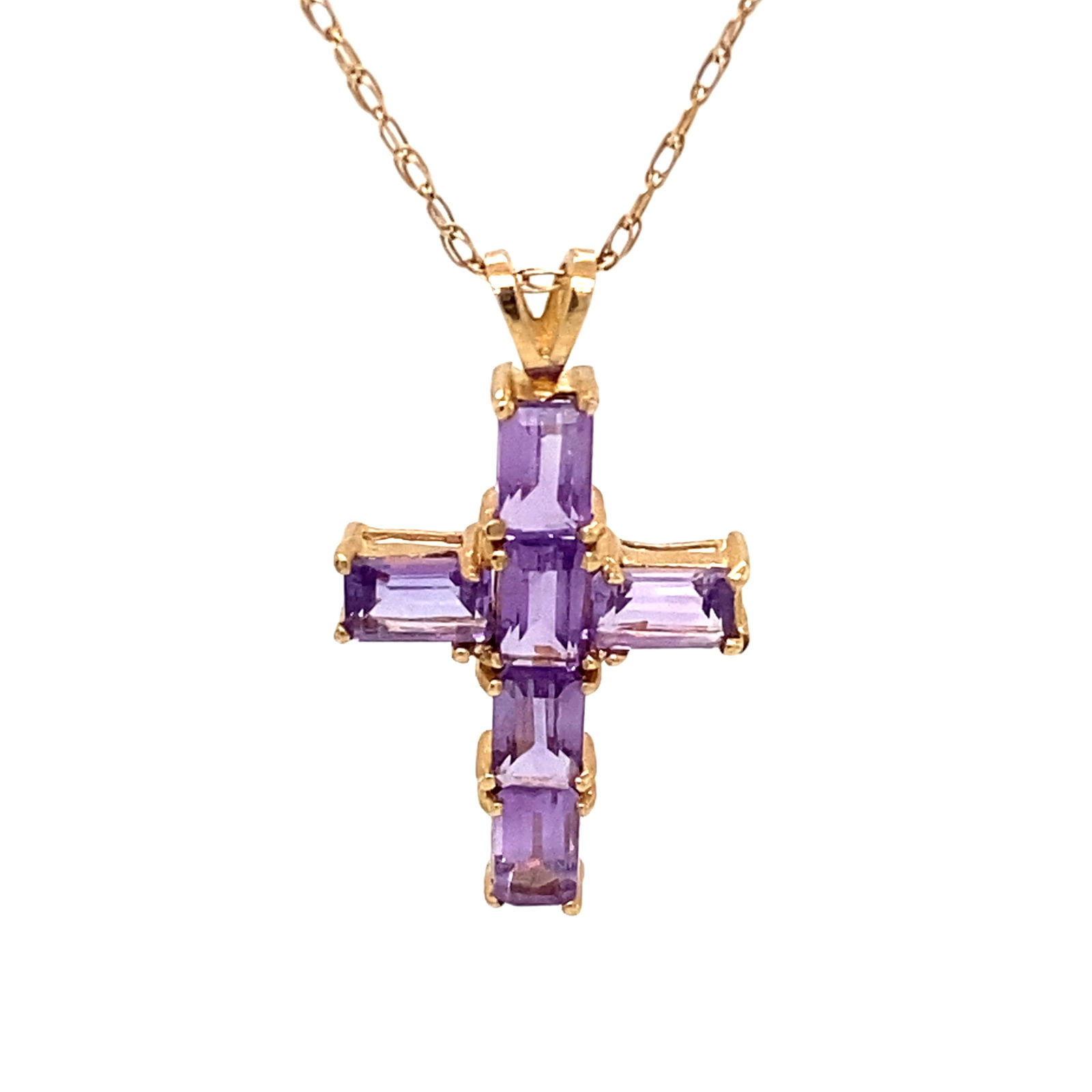 Amethyst Cross Pendant in 10K Yellow Gold (1 of 8)