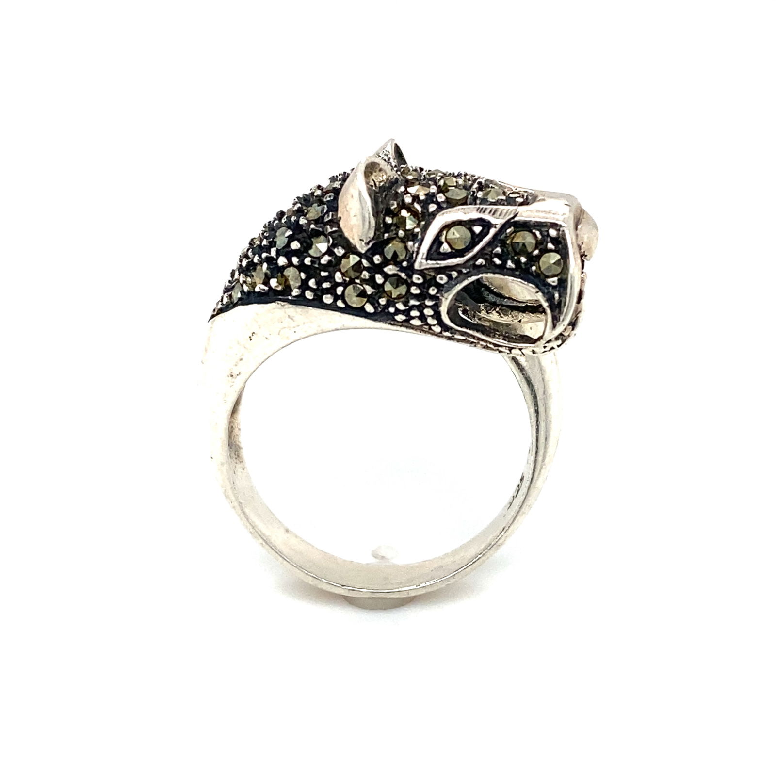 Vintage Marcasite Cat Panther Cougar Ring in Sterling Silver (1 of 10)