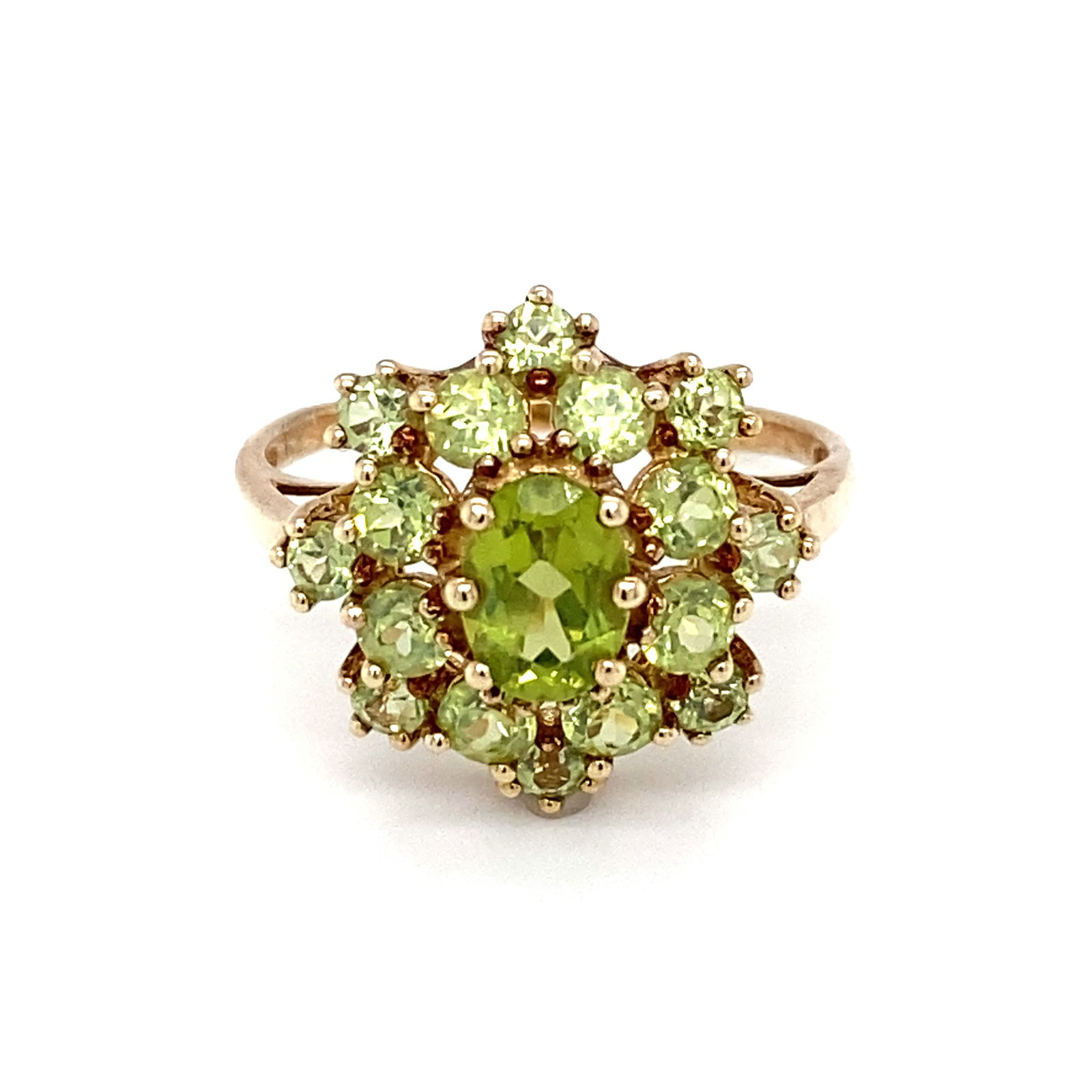 Vintage Peridot Cluster Ring in 10K Yellow Gold (1 of 8)