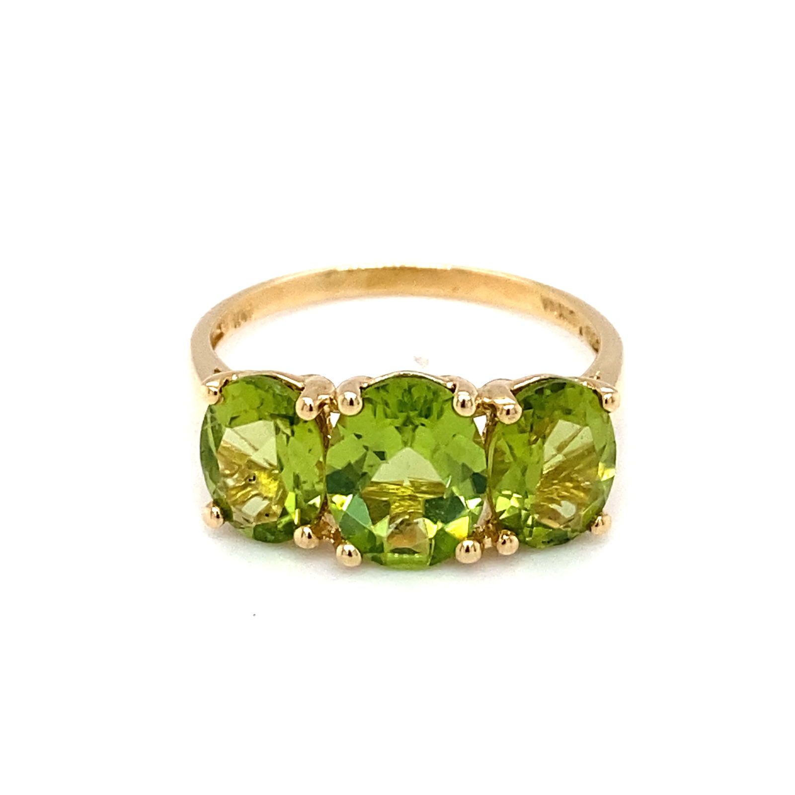Vintage Peridot Three Stone Ring in 10K Yellow Gold (1 of 8)