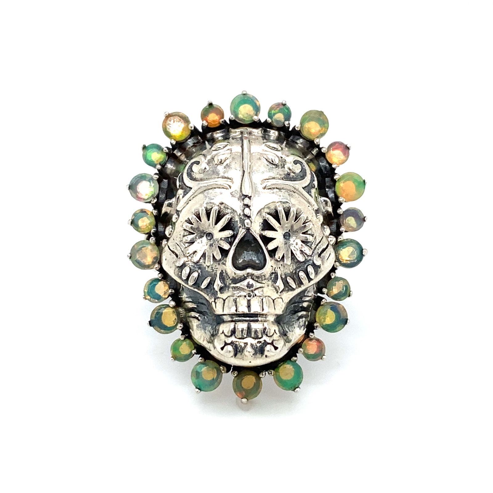 Vintage Synthetic Opal Skull Ring in Sterling Silver (1 of 9)