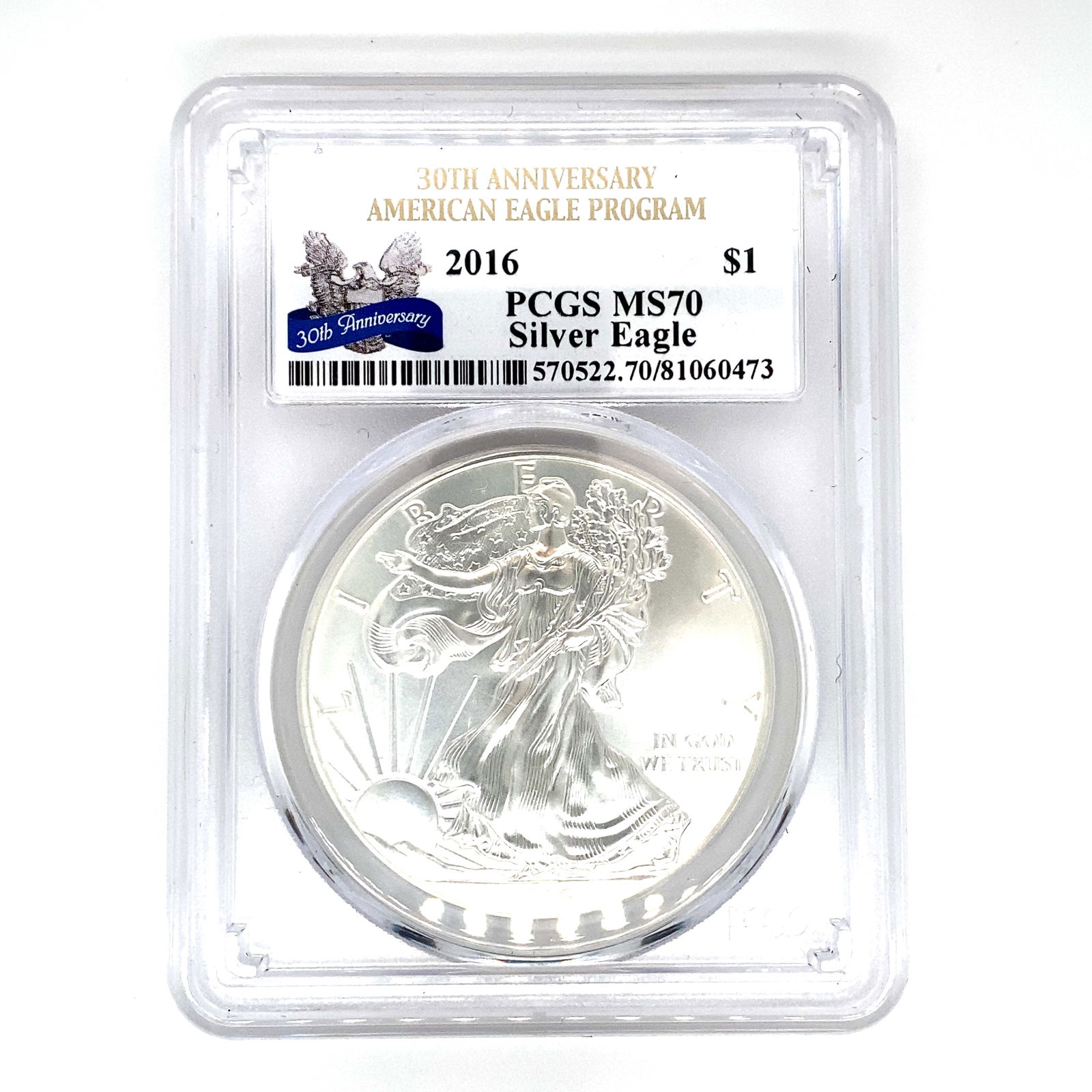 PCGS MS70 2016 Silver Eagle $1 Coin 30TH Anniversary (1 of 6)
