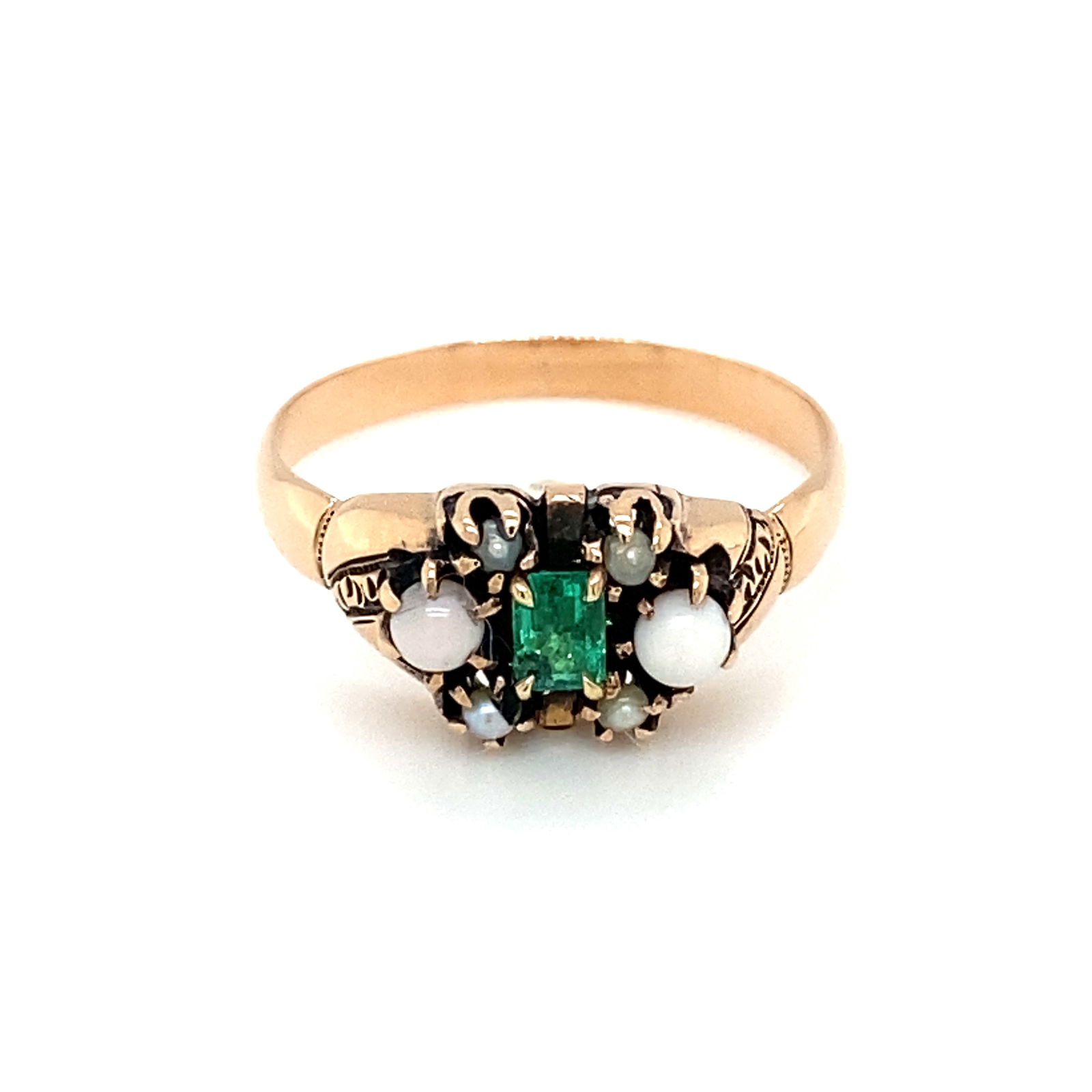 Circa 1920s Opal, Emerald and Seed Pearl Ring in 10K Yellow Gold (1 of 6)
