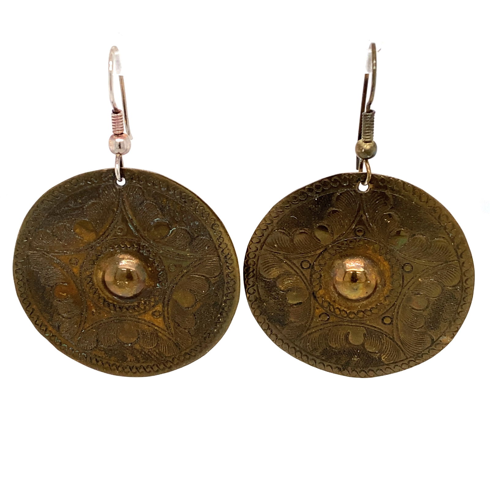 Circa 1960s Vintage Brass Disc Earrings (1 of 6)