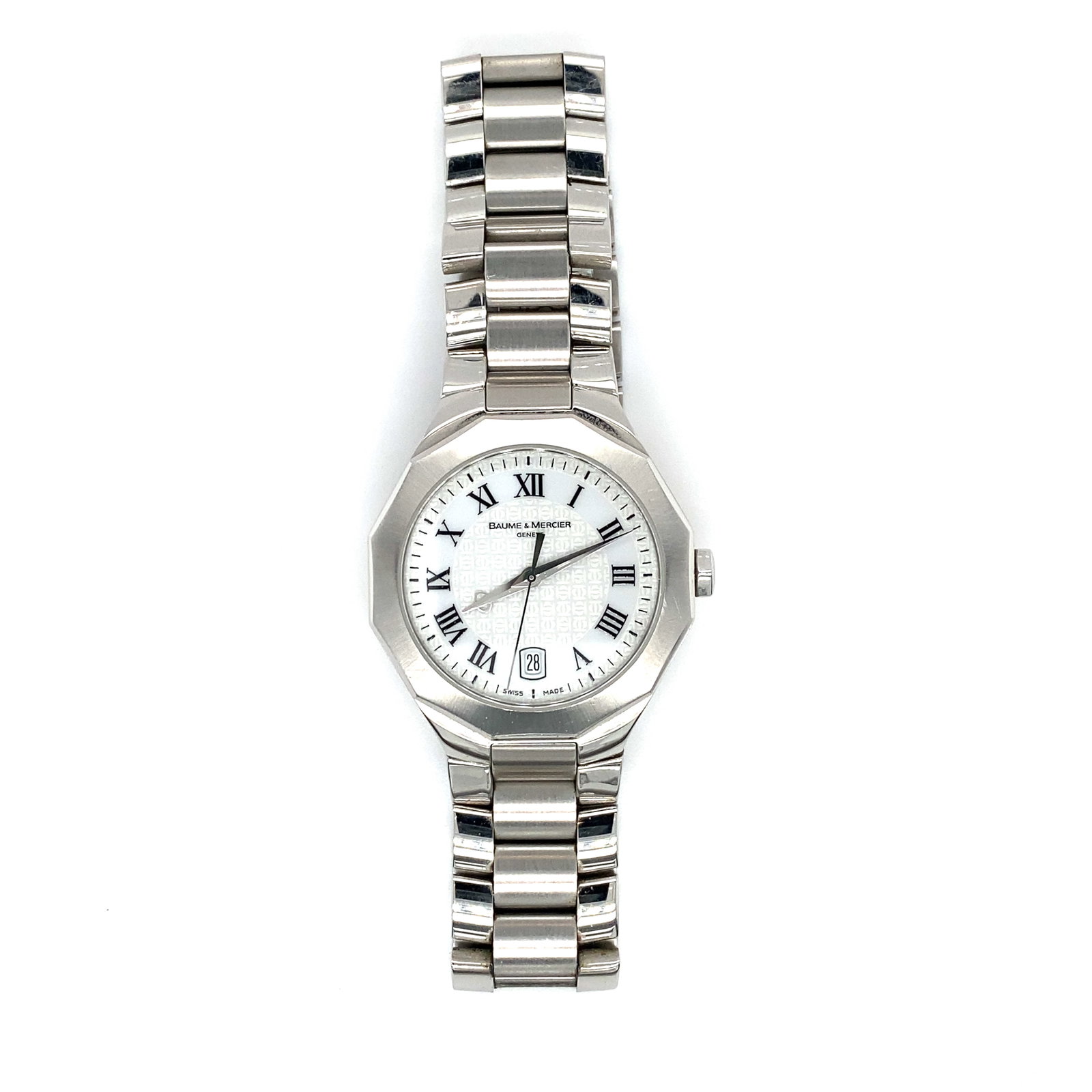 Baume & Mercier Rivera Wrist Watch Stainless Steel: Brand: Baume & Mercier Rivera, Wrist Watch Model No. 4478801, Metal Type: Stainless Steel, Dimensions: Fits approximately 2.5" diameter, Case Dimensions: 30 mm Width x 30 mm height, Weight: 62.9 g