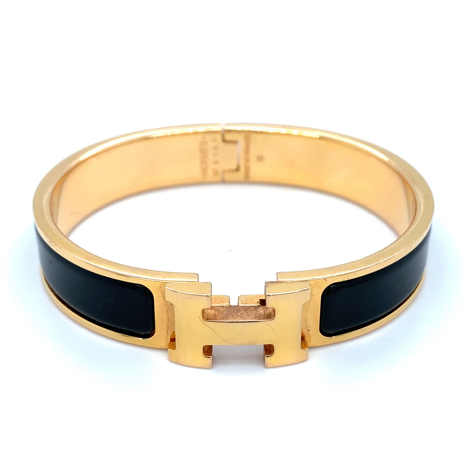 Authentic Hermès Clic H Bangle Bracelet in Black and Gold Tone (1 of 7)