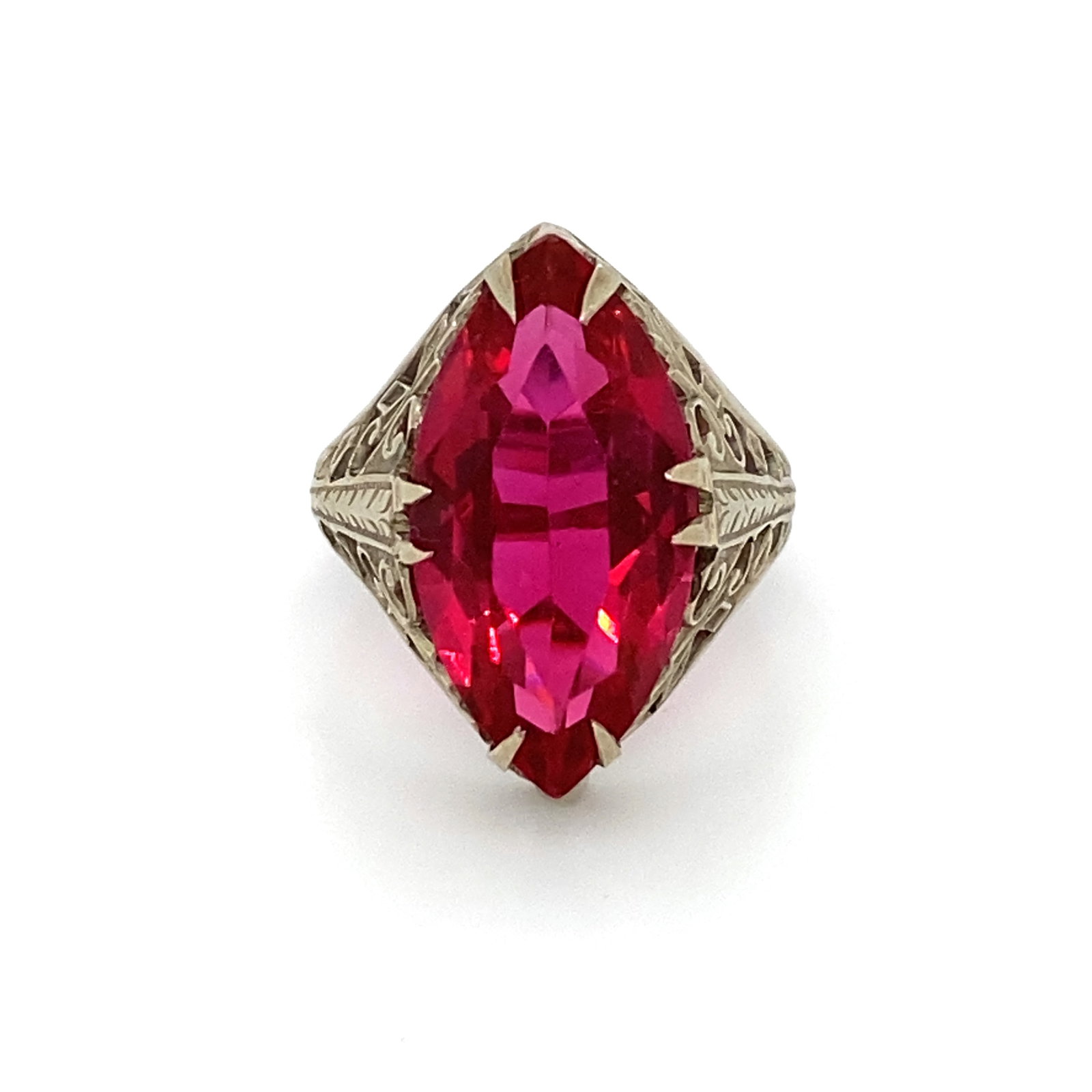 Esate Imitation Ruby Filigree Ring in 10K White Gold (1 of 6)