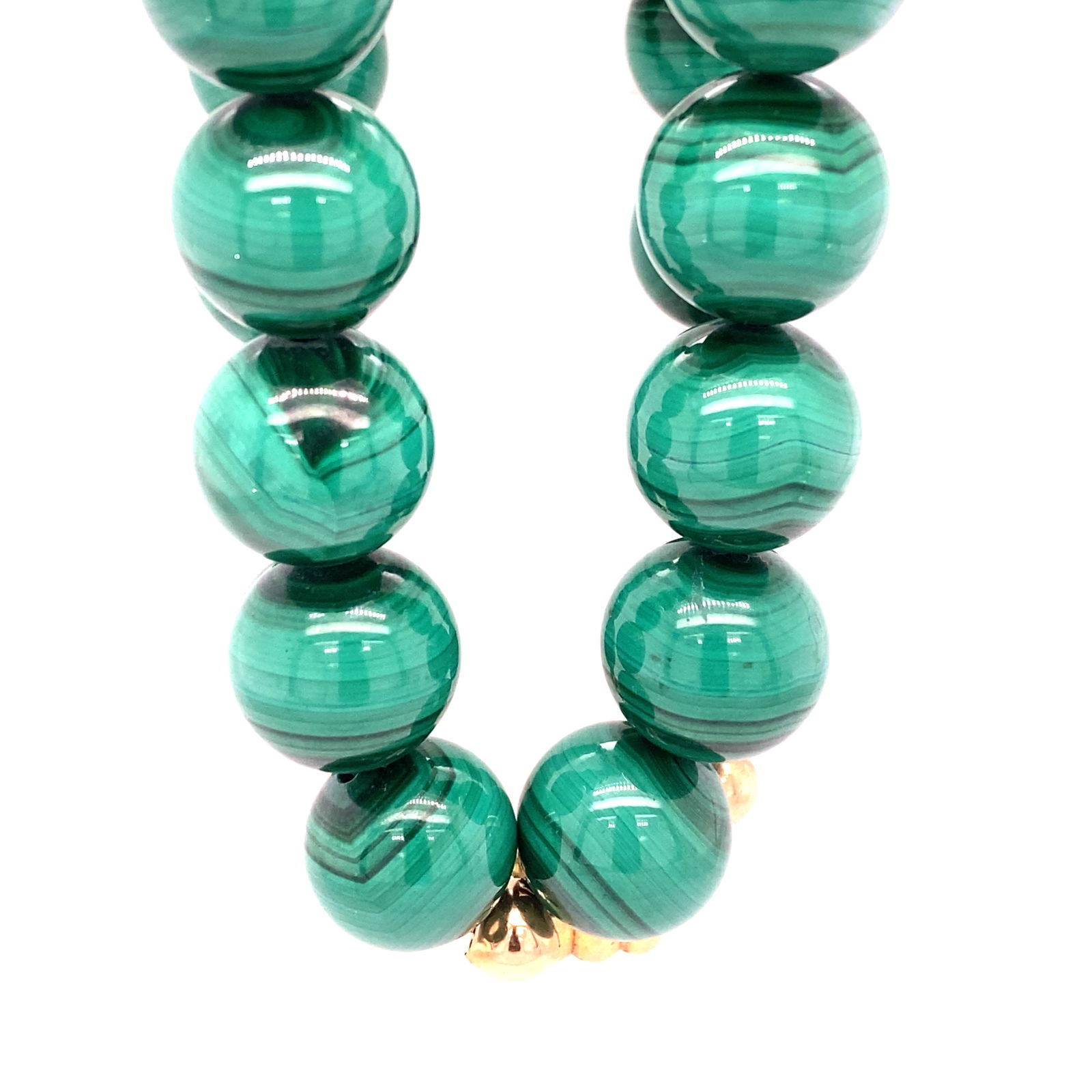 Circa 1990s Malachite Beaded Necklace with Clasp and Spacers in 14K Yellow Gold (1 of 5)