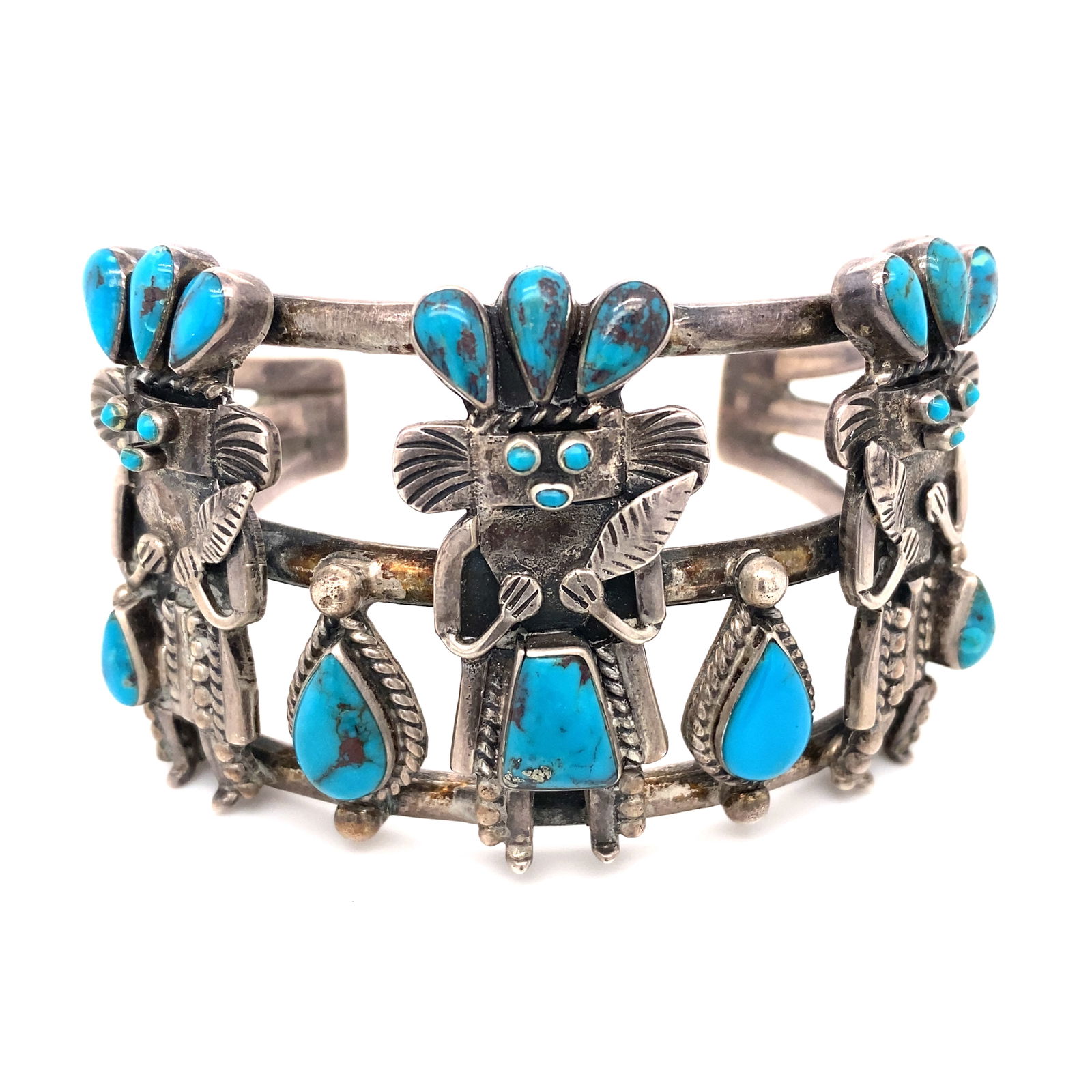 Circa 1970s Native American Cuff Bracelet with Turquoise in Sterling Silver (1 of 3)