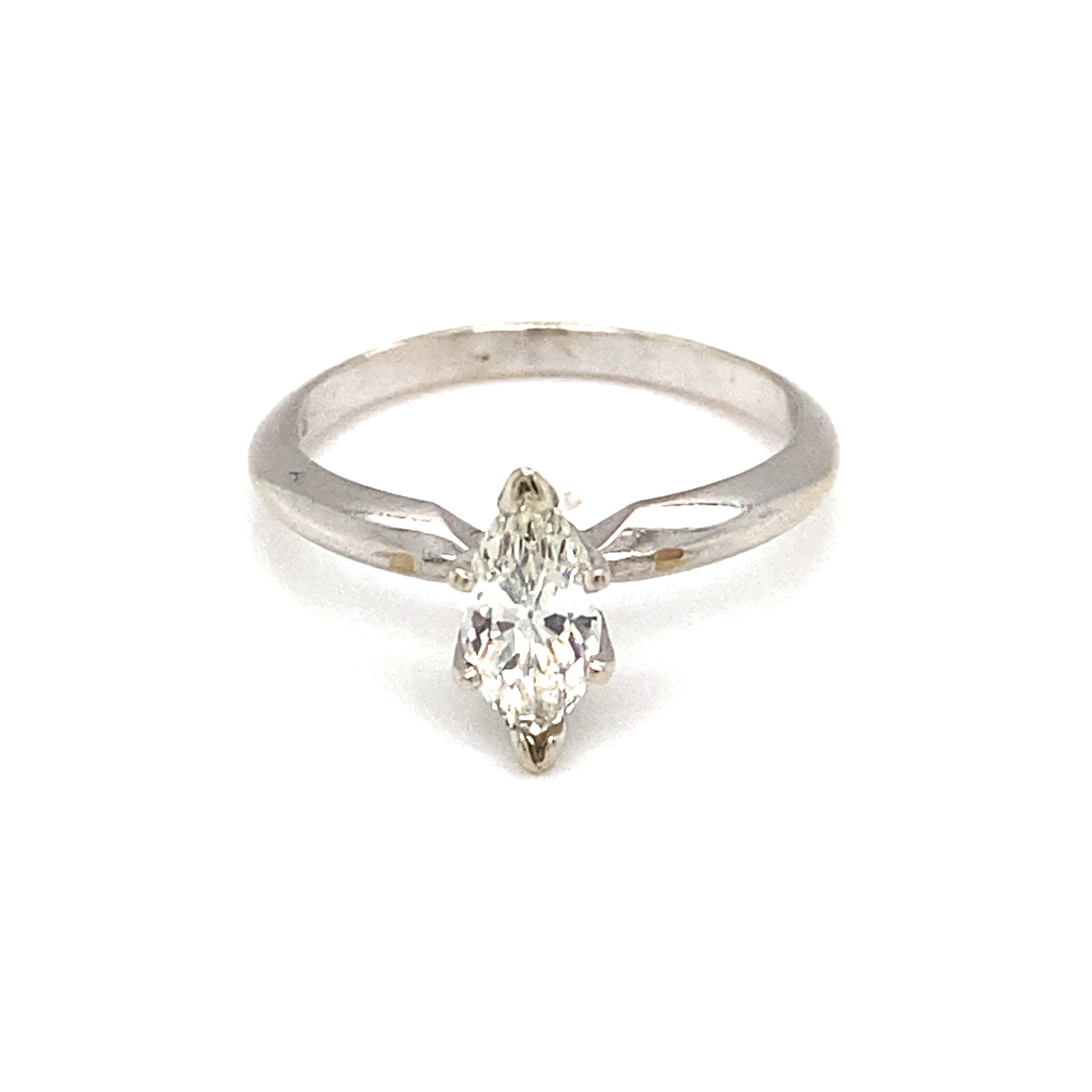 Solitaire Marquise Diamond Ring in 14K White Gold: Metal type: 14K Yellow Gold, Diamond details: approximately 0.45 carats, VS clarity, G color, Size: 4.75, Weight: 2.0 g