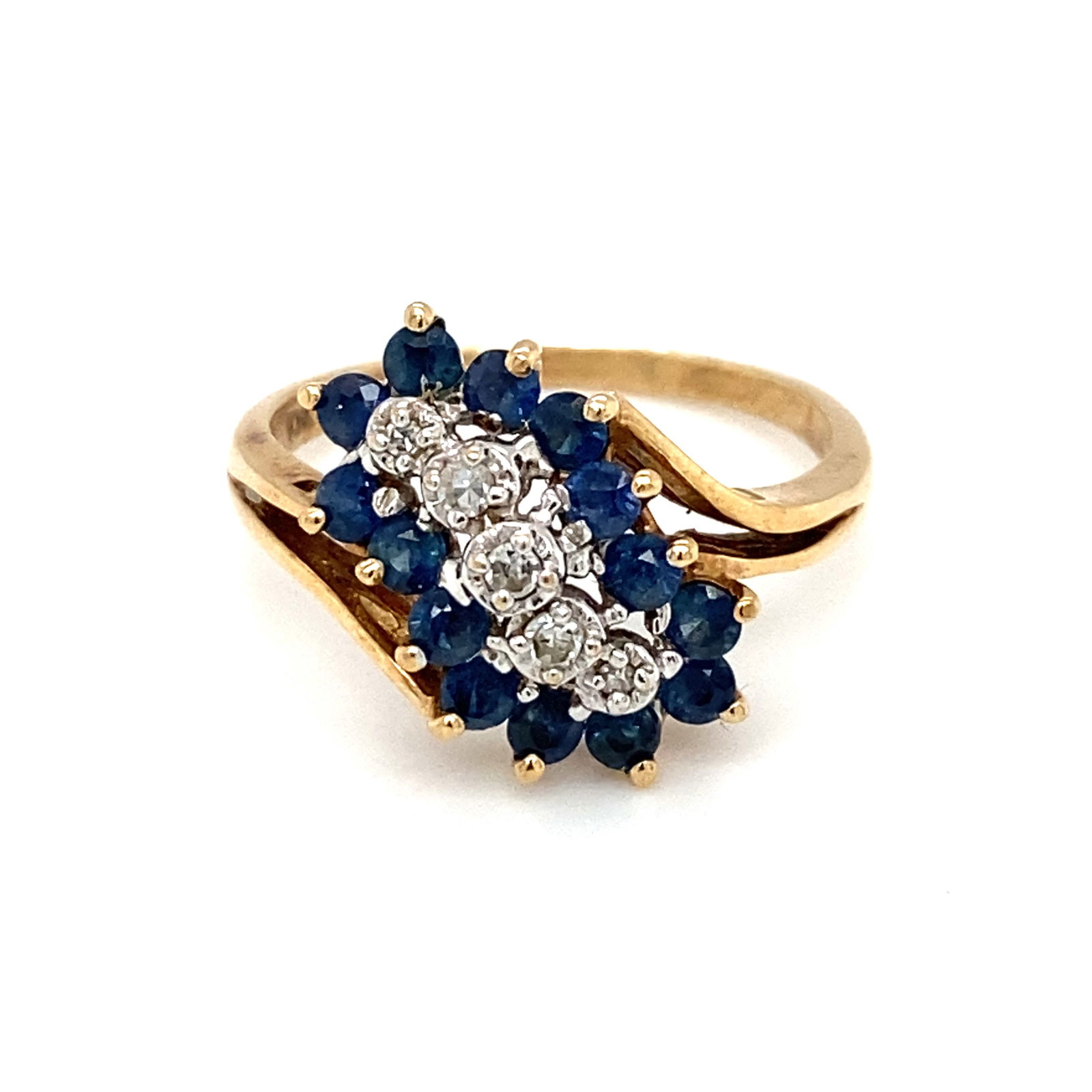 Vintage Diamond and Sapphire Cocktail Ring in 10K Yellow Gold (1 of 8)