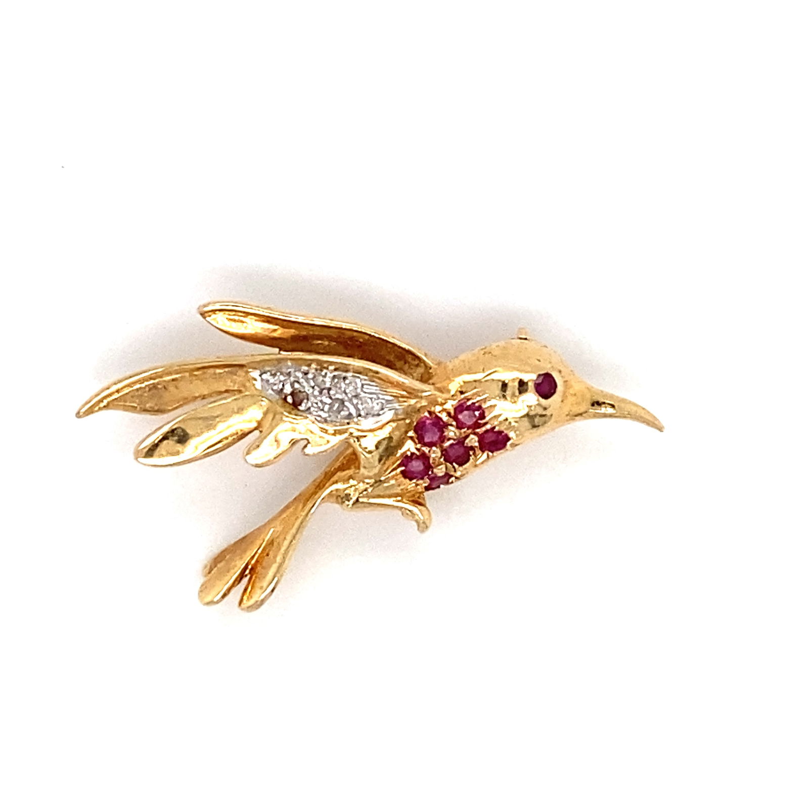 1950s Ruby and Diamond Hummingbird Brooch in 14K Gold (1 of 4)