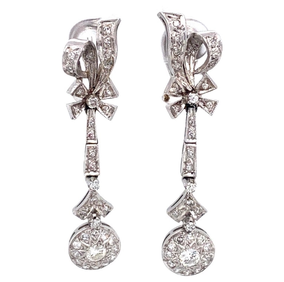 1920s Art Deco Diamond Dangle Earrings in Platinum/14K White Gold (1 of 5)