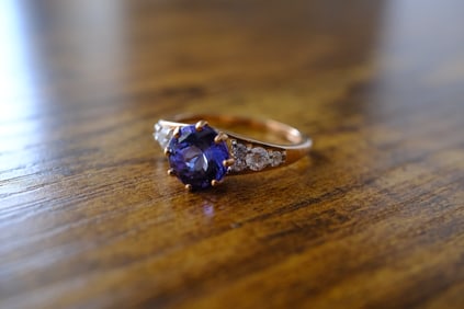 Designer Tanzanite and Diamond Ring in 10K Yellow Gold