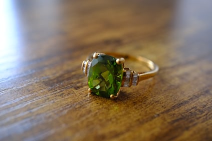 Designer Peridot and Diamond Ring in 10K Yellow Gold