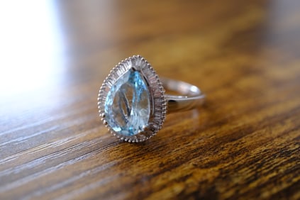Designer Aquamarine and Diamond Ring in 14K White Gold