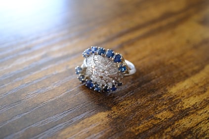 Estate Diamond and Sapphire Cocktail Ring in Platinum