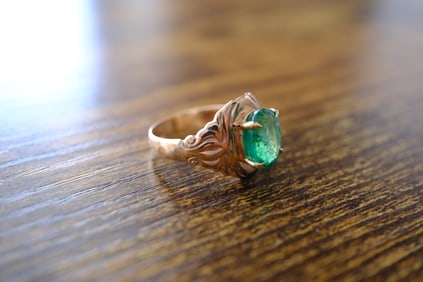 Natural Emerald Ring in 10K Yellow Gold