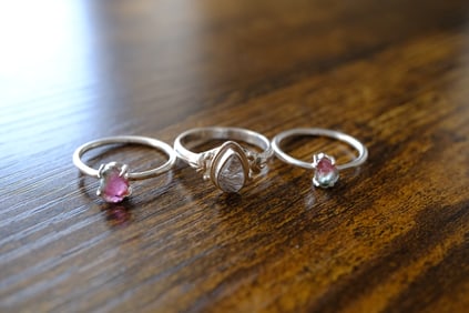 Lot of Three Rutilated Quartz and Bi-color Tourmaline Rings in Sterling Silver