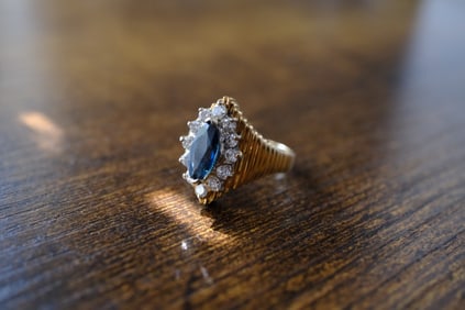 Estate Synthetic Sapphire and Diamond Cocktail Ring in 14K Yellow Gold
