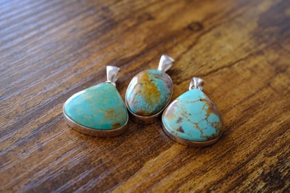 Lot of Three Turquoise Pendants in Sterling Silver
