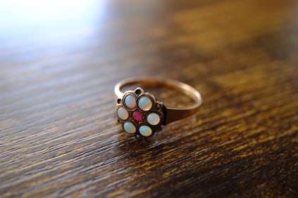 Antique Opal and Ruby Ring in 10K Yellow Gold