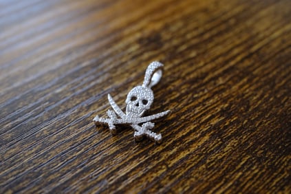 Designer Skull & Sword Pave Diamond Pendant in 14K White Gold