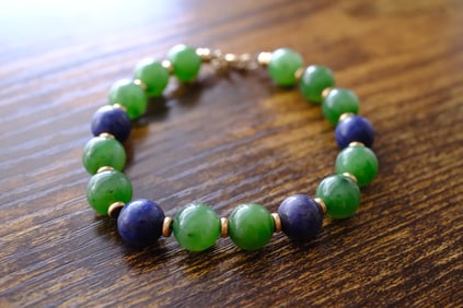 Tiffany & Co. Lapis Lazuli and Jade Beaded Bracelet in 14K Yellow Gold