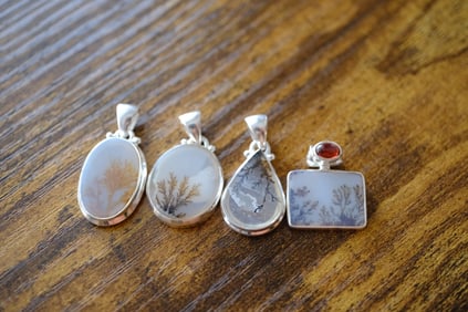 Lot of Four Agate Pendants in Sterling Silver