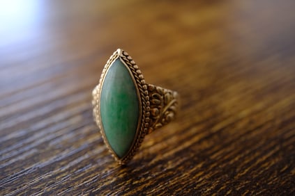 Estate Jadeite Jade Navetter Ring in 14k Yellow Gold