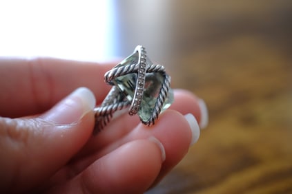 David Yurman Prasiolite and diamond Cable Wrap Ring in Sterling Silver