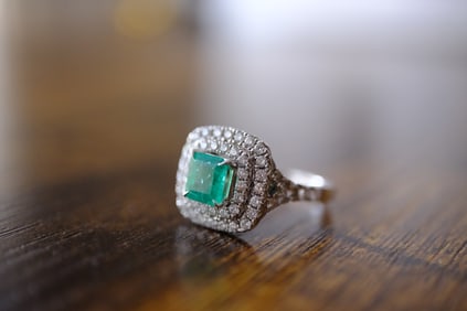 Shane Co Emerald and Diamond Ring in 14K White Gold