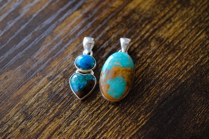 Lot of Two Turquoise Pendant in Sterling Silver