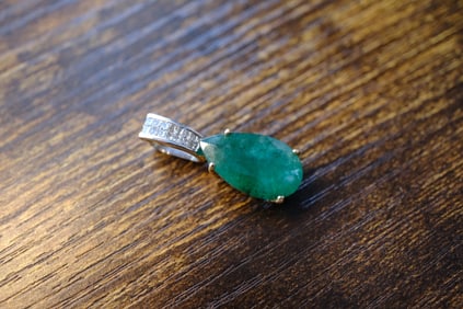 Emerald and Diamond Pendant in 14K Two Tone Gold