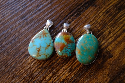 Lot of Three Turquoise Pendants in Sterling Silver