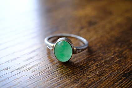Estate Jadeite Jade and Diamond Ring in Platinum