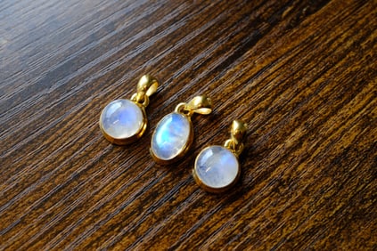 Lot of Three Labradorite Pendants in Gold Tone Sterling Silver