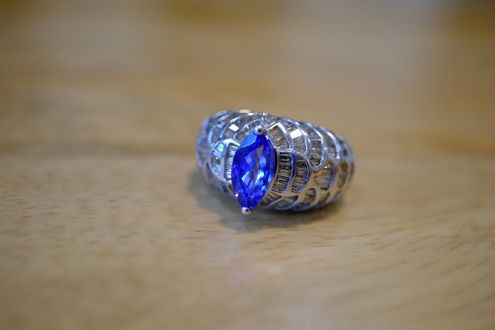 Tanzanite and Diamond Ring in 18K White Gold: Metal tyPe: 18K White Gold, Gemstones: Tanzanite and diamond - approximately 3 carats SI/I, Size: 6.75, Weight: 8.7 g