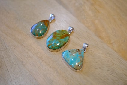 Lot of Three Turquoise Pendants in Sterling Silver