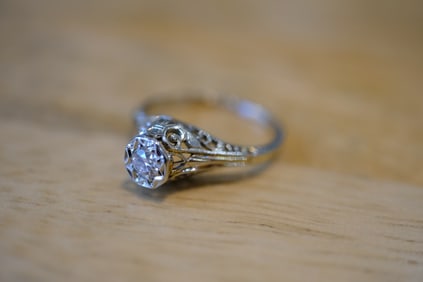 Old European Cut Diamond Ring in 18K White Gold