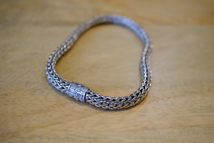 John Hardy Pave Diamond Wheat Chain Bracelet in Sterling Silver
